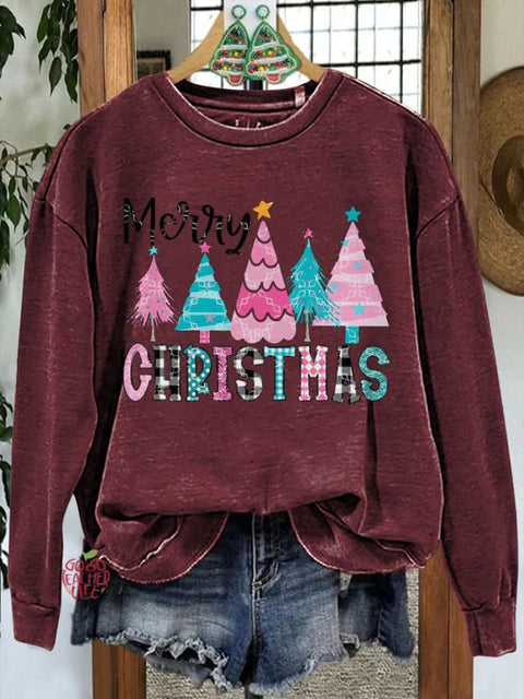 Colorful Christmas Tree Print Casual Sweatshirt