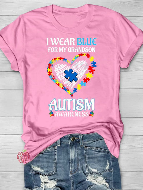 Wear Blue Autism Awareness Word Printing T-shirt