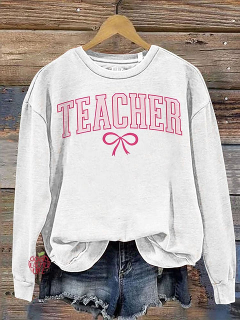 Teacher Pink Bow Varsity Casual  Sweatshirt