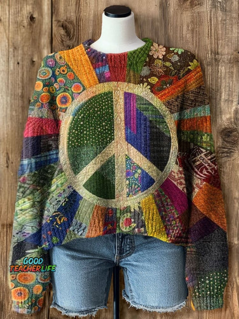 Hippie Peace Art Print Casual Pullover Sweater