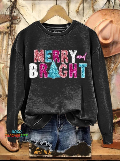 Lovely Christmas Merry And Bright Art Print Casual Sweatshirt