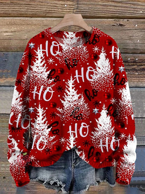 Christmas Tree  Print Knit Pullover Sweater