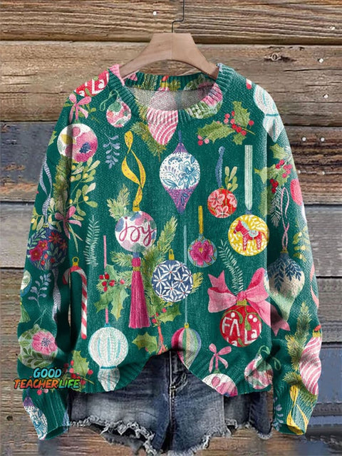 Christmas Pattern Art Print Knit Pullover Sweater