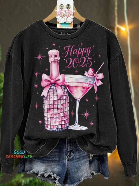 New Year Disco ball 2025 Pink ChristmasCasual  Sweatshirt