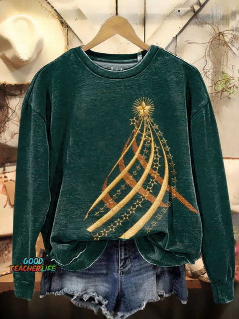 Retro Christmas Tree Pattern Casual Sweatshirt