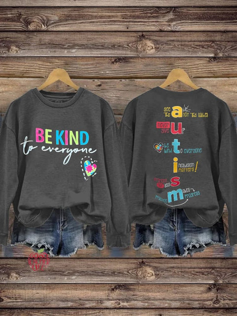 BE KIND TO EVERYONE, focus on mental health crew neck long-sleeved sweatshirt