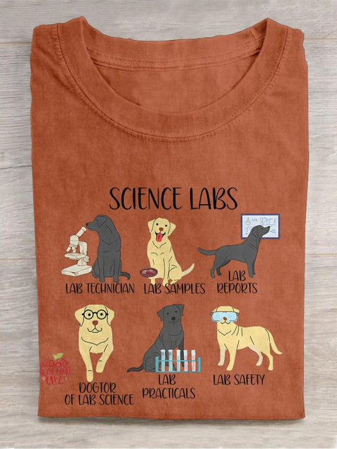 Labrador Retriever Funny Science Casual Print T-shirt