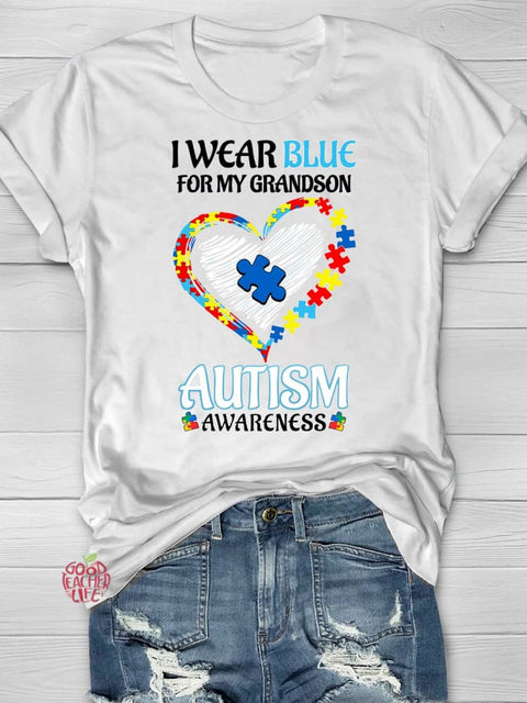 Wear Blue Autism Awareness Word Printing T-shirt