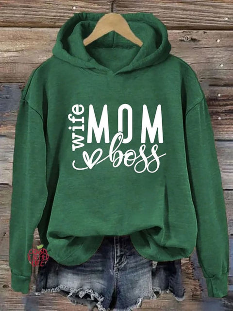 Mom Wife Boss  Casual Hoodie Sweatshirt