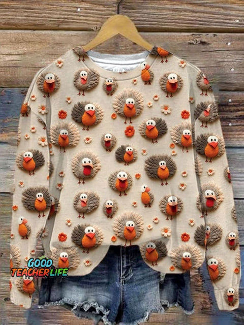Patchwork Turkey Fall Casual  Sweatshirt