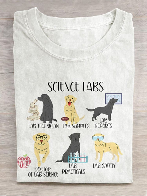 Labrador Retriever Funny Science Casual Print T-shirt