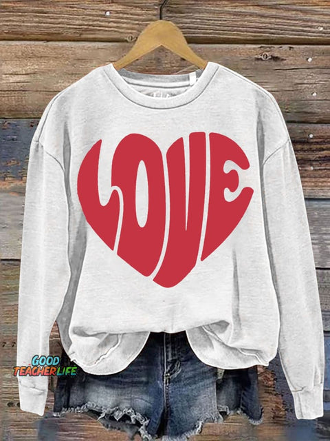 Valentines Day Funny Love Heart Print  Letter Print Casual Sweatshirt