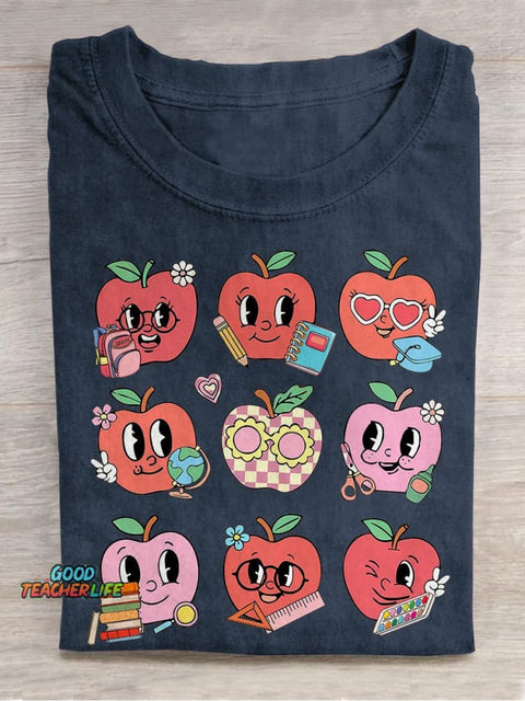 Teacher Squad Teach With Love Apple Casual Print T-shirt
