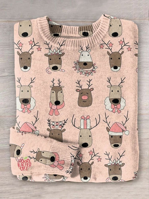 Cute Christmas Holiday Art  Print Knit Pullover Sweater