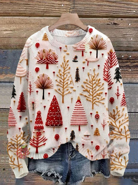 Christmas Tree Print Knit Pullover Sweater