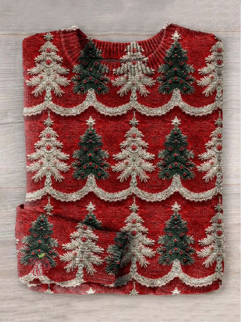 Christmas Snowflake Christmas Tree Print Knit Pullover Sweater