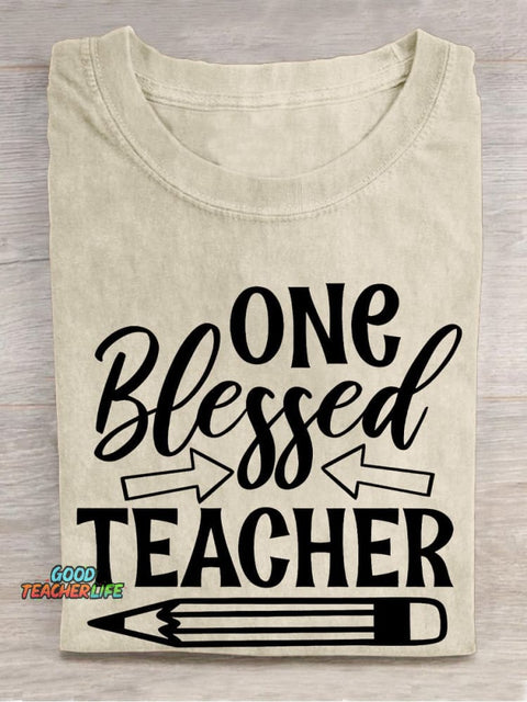 One Blessed Teacher Pencil Casual Print T-shirt