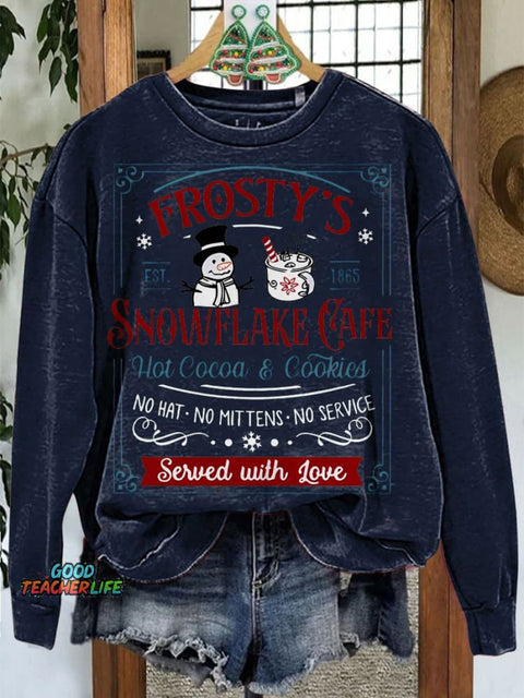 Snowflake Cafe Teacher Print Casual Sweatshirt