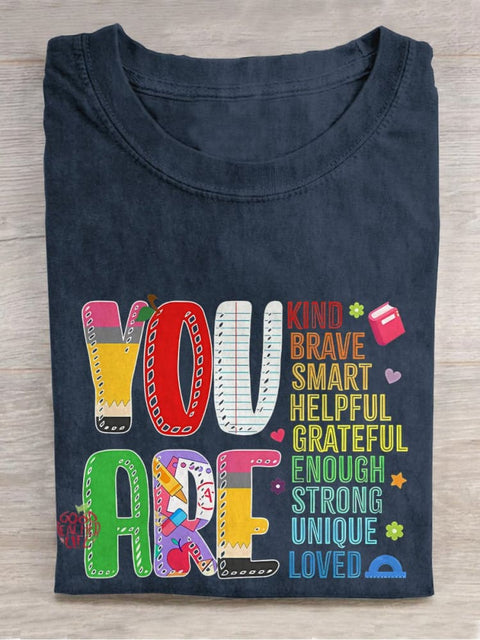 You Are Kind First Day Of School Casual Print T-shirt