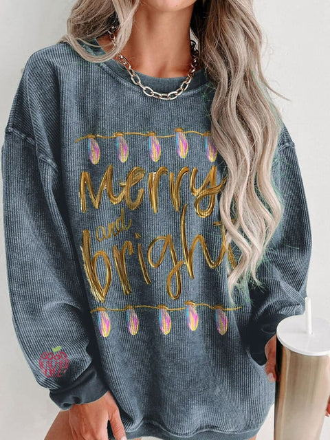 Women's Merry and Bright Gold and Lights Casual Print Sweatshirt