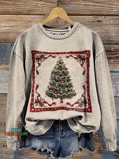 Retro Christmas  Print Casual  Sweatshirt