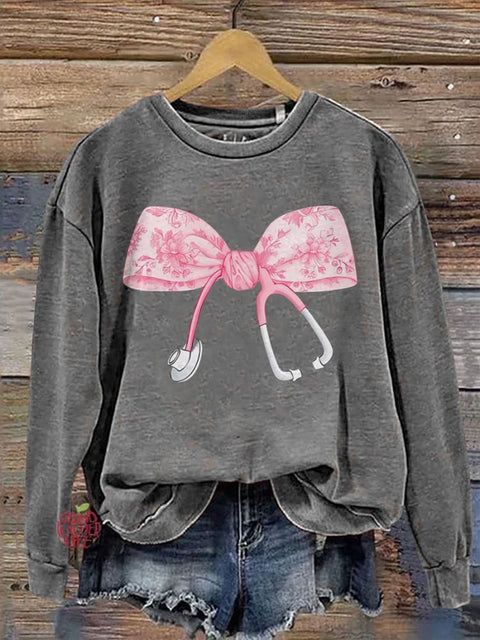 Pink Coquette Nurse Stethoscope Bow Casual  Sweatshirt