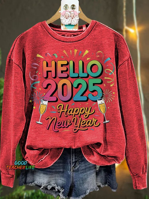 Happy New Year 2025 Sublimation Casual  Sweatshirt