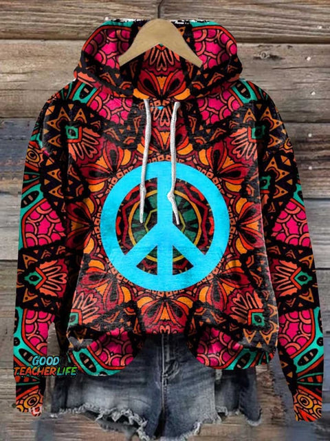 Retro Peace Sign Love and Peace Casual Hoodie Sweatshirt