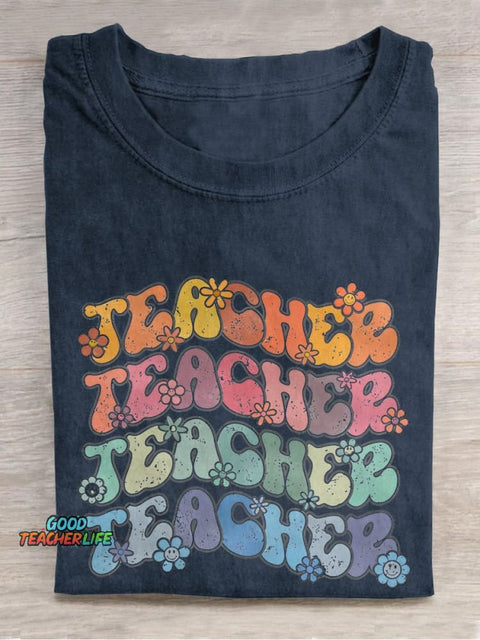 Teacher Back To School Casual Print T-shirt