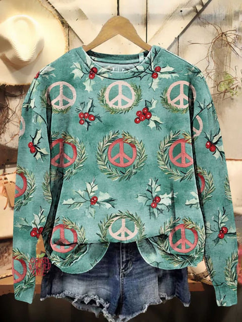 Christmas Peace Sign Hippie Love and Peace Casual Sweatshirt