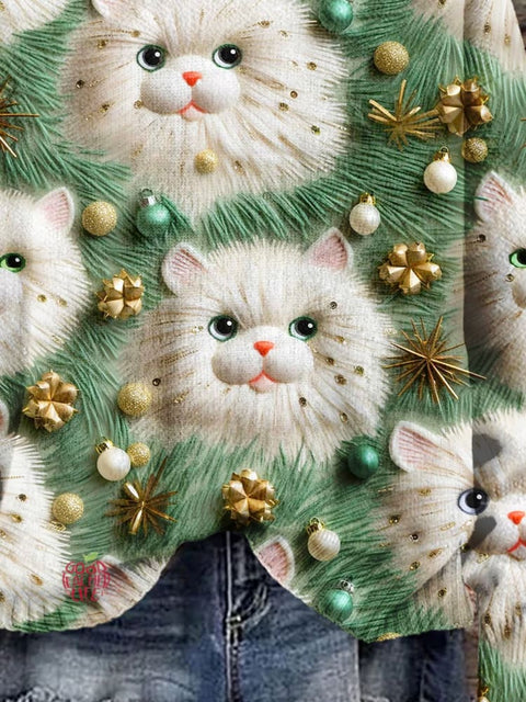 Christmas Gift Cat Art Print Knit Pullover Sweater