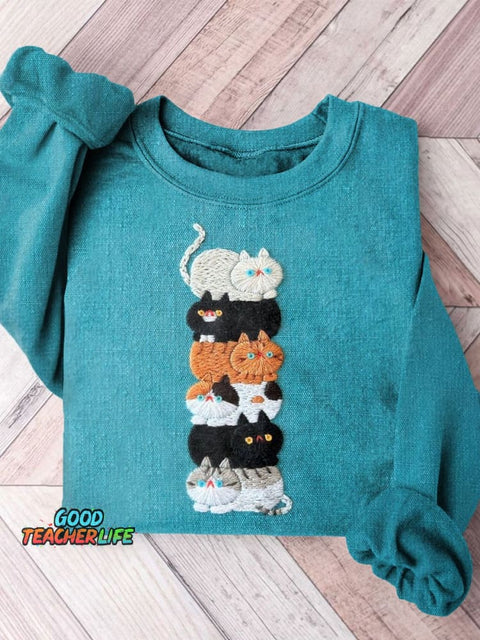 Funny Cat Art Print Casual  Sweatshirt