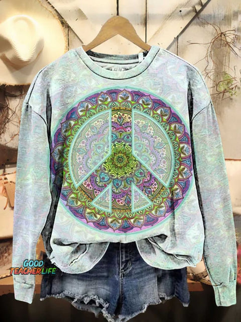 Retro Hippie Peace Sign Love and Peace Casual Sweatshirt