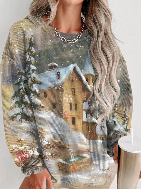 Christmas Snow Cabin Print Women's Casual Sweatshirt