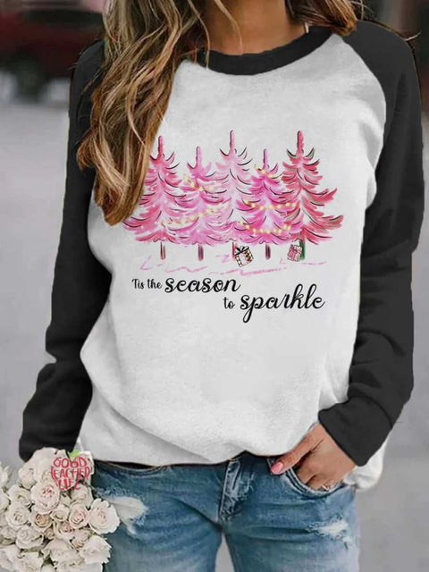 Women's Lovely Christmas Tree Art Print Casual Long Sleeve Sweatshirt