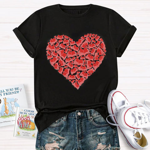 Love Books Valentine Heart Teacher T-Shirt