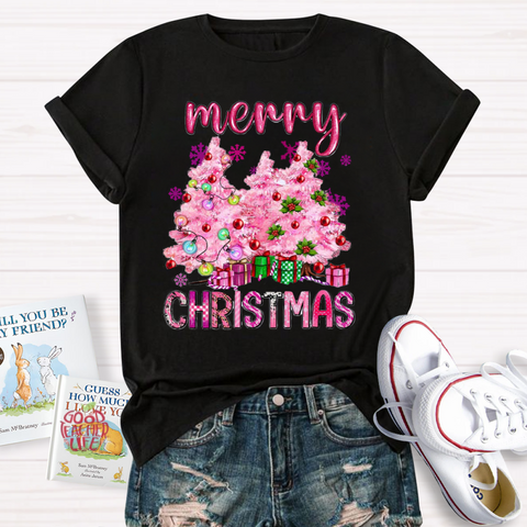 Pink Tree Christmas Teacher T-Shirt