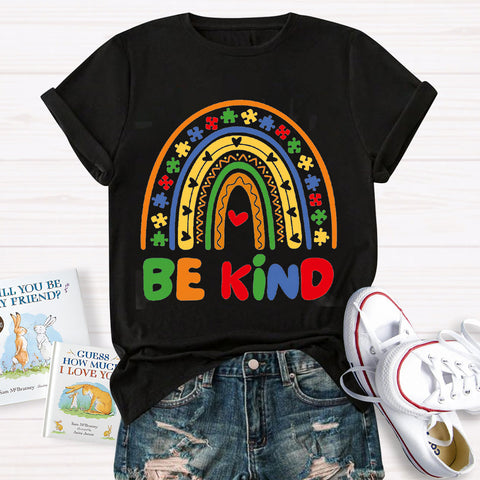 Be Kind Rainbow Autism Puzzle Pieces Teacher T-Shirt