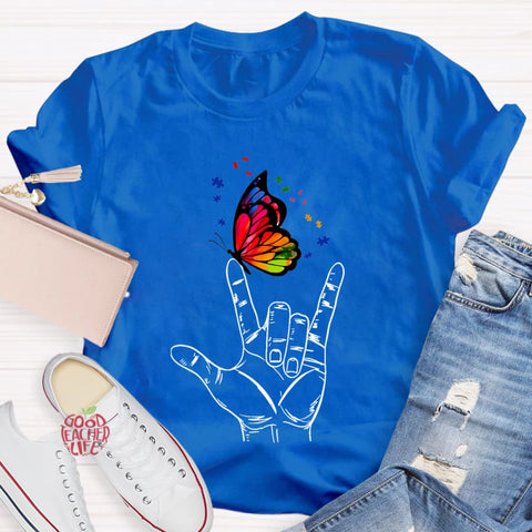 Love Sign Language Autism Butterfly T-Shirt