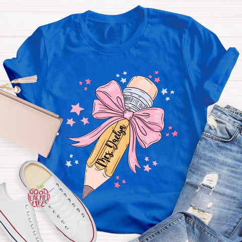 Personalized Name Pink Pencil Teacher T-Shirt