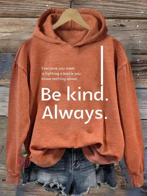 Be Kind Always Suicide Awareness Print Casual Hoodie