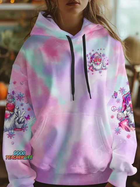 Women's Don't Stop Believing Blowing Bubble Santa Claus Christmas All Over Print Casual Hoodie Sweatshirt