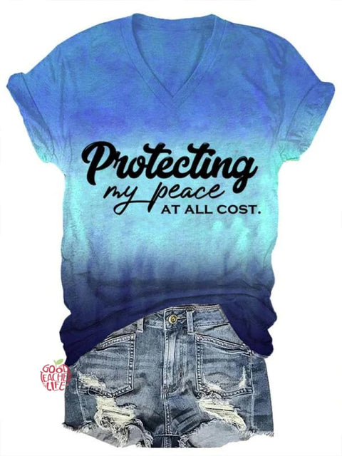 Protecting My Peace At All Cost Art Print V-neck Casual T-Shirt