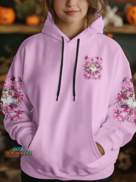 Women's Don't Stop Believing Christmas Bow Santa Claus All Over Print Casual Hoodie Sweatshirt