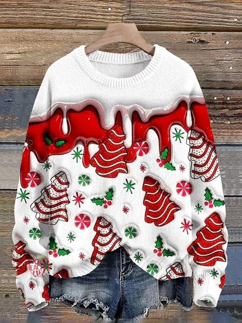 Christmas Tree Cute Decorations Art Pattern Print Casual Knit Pullover Sweater