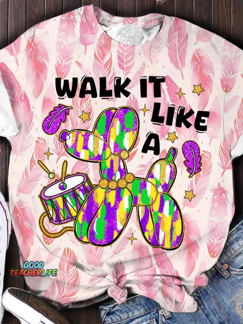 Walk It Like A Dog Balloon Feather Print Casual T-shirt