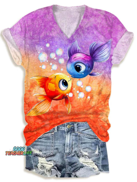 Cute Goldfish V-neck T-Shirt