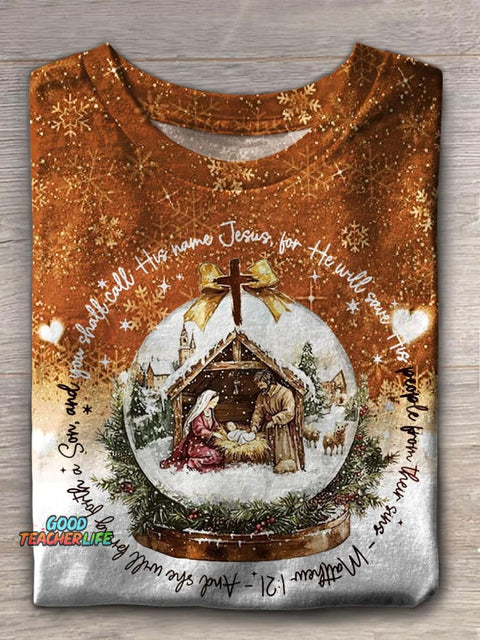 Women's Christian Jesus God Christmas Print Crew Neck T-shirt