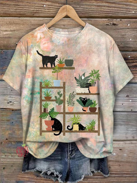 Cats And Plants Crew Neck T-shirt