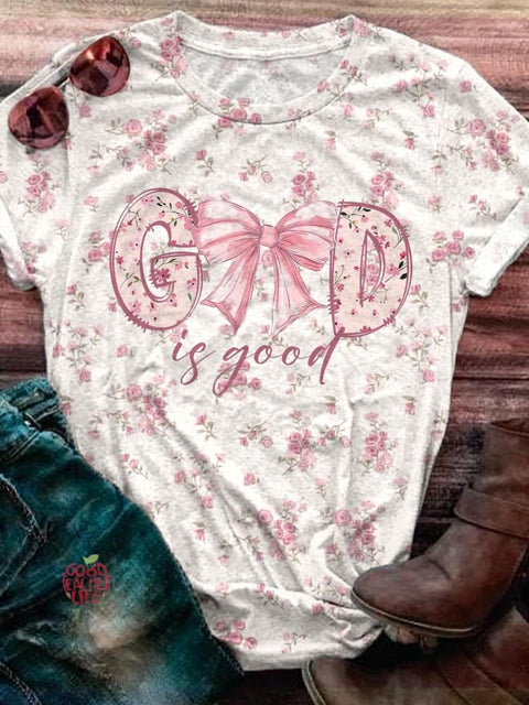 Women's God Christian Flowers Crew Neck T-shirt